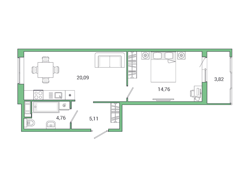 1-комнатная квартира 48.54 м², 2/10 эт., ЖК «Jaanila Drive»